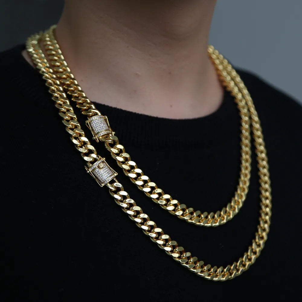 Hip Hop Cuban Chain Necklace 5A Cz Paved Clasp for Men Jewelry with Gold Filled Long Chains Miami Necklaces Mens Jewelry