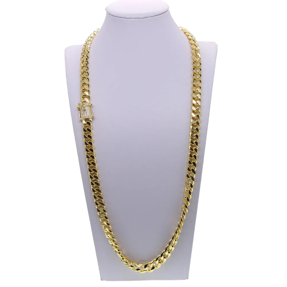 Hip Hop Cuban Chain Necklace 5A Cz Paved Clasp for Men Jewelry with Gold Filled Long Chains Miami Necklaces Mens Jewelry
