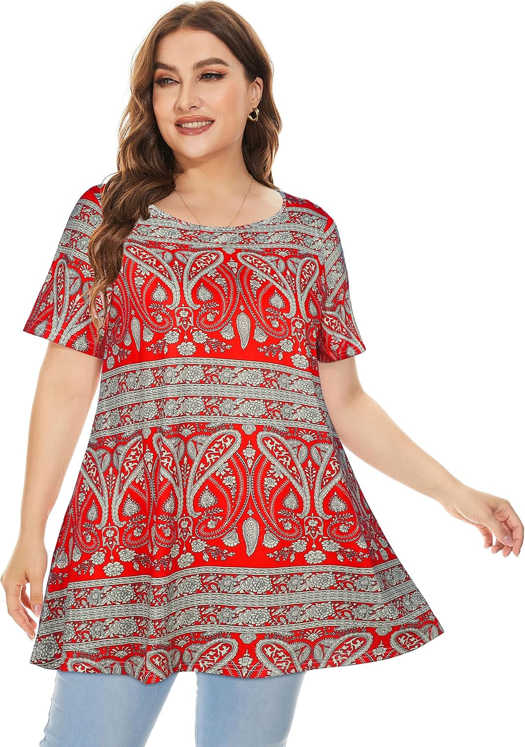 plus Size Tops for Women Tunic Floral Casual Short Sleeves T Shirts Flowy Blouses