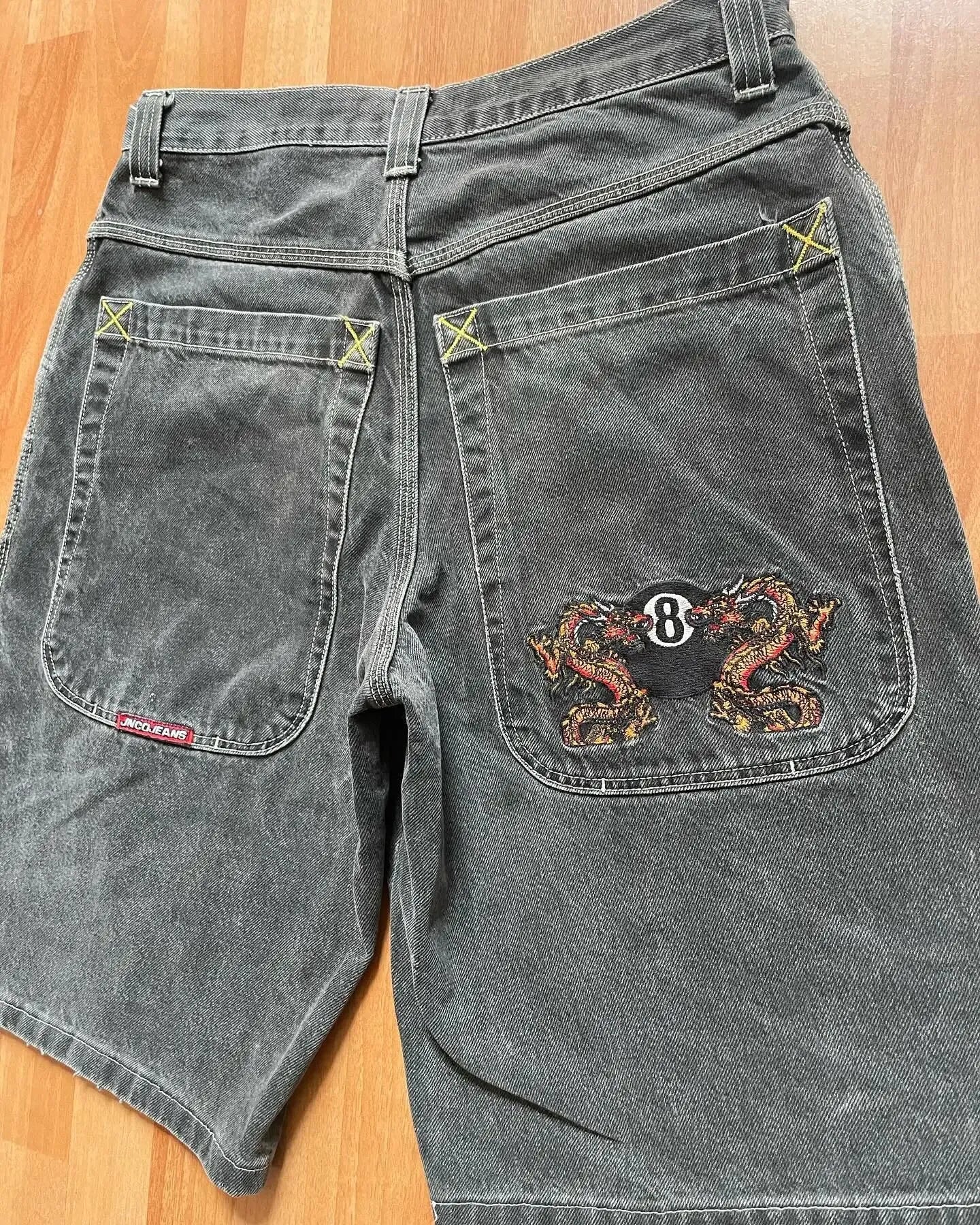 Men'S Jeans JNCO Shorts Y2K Hip Hop Pocket Baggy Denim Gym Shorts Men Women 2023 Summer New Harajuku Gothic Men Basketball Shorts Streetwear