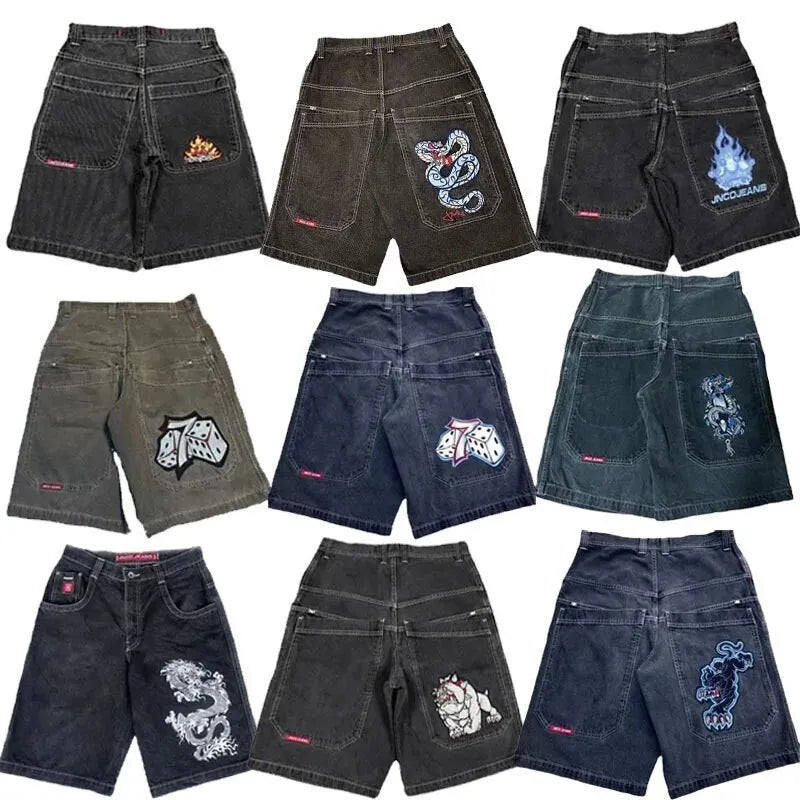 Men'S Jeans JNCO Shorts Y2K Hip Hop Pocket Baggy Denim Gym Shorts Men Women 2023 Summer New Harajuku Gothic Men Basketball Shorts Streetwear