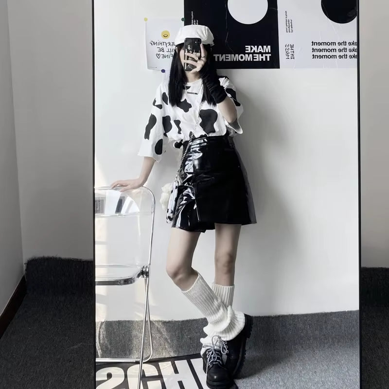 Harajuku Tees Fashion Harajuku T-Shirt Woman Tshirts Cow Print Oversized Casual Loose Short Sleeve T-Shirt Streetwear Tops