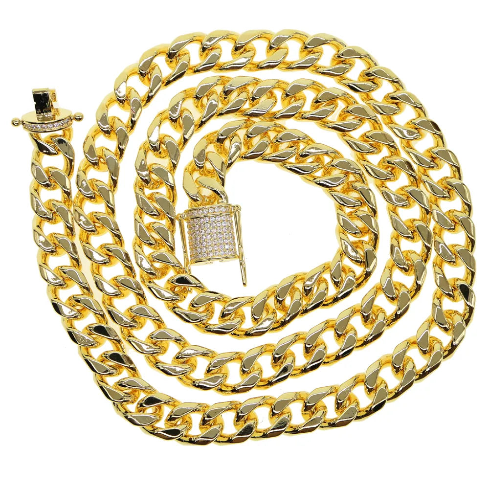 Hip Hop Cuban Chain Necklace 5A Cz Paved Clasp for Men Jewelry with Gold Filled Long Chains Miami Necklaces Mens Jewelry