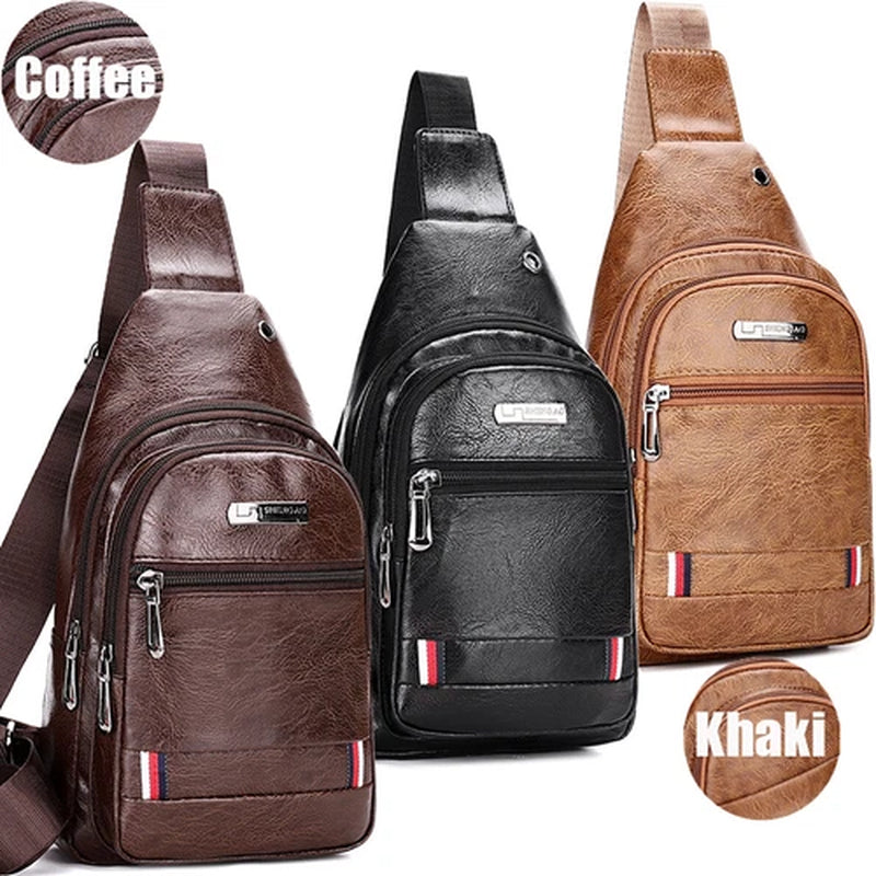 Mens Backpack Leather Sling Bag Chest Shoulder Fanny Pack Crossbody Sport Travel