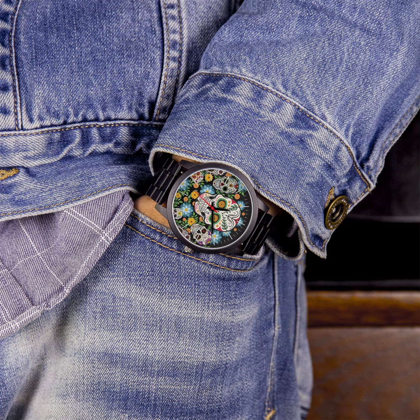 Cool Men'S Watch Flowers New in Men'S Watches Wrist Timepiece Gift Customizable Patterns Colorful Skull Souvenir