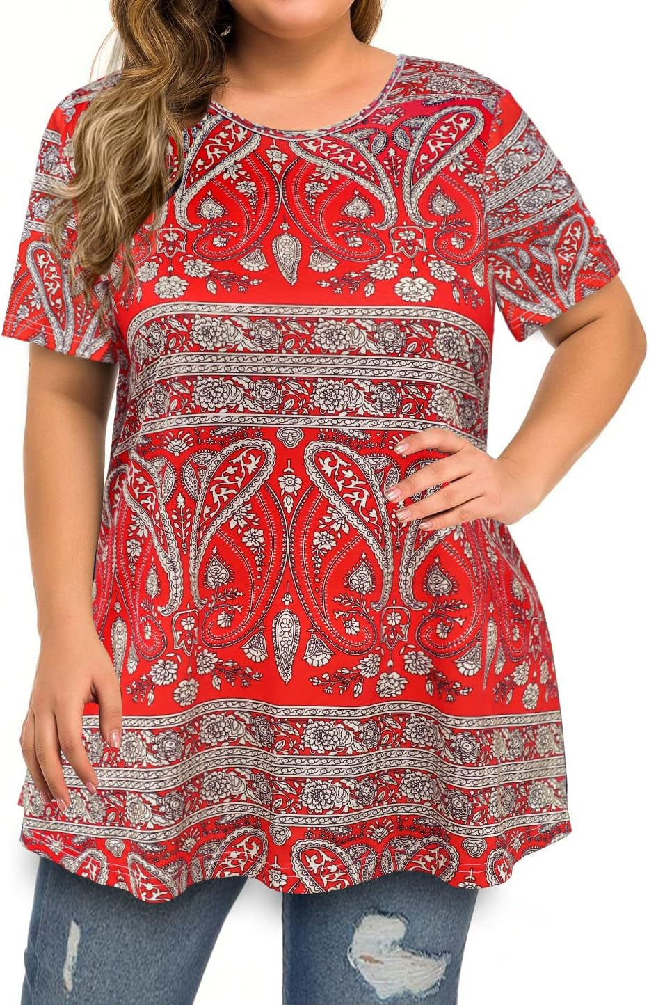 plus Size Tops for Women Tunic Floral Casual Short Sleeves T Shirts Flowy Blouses