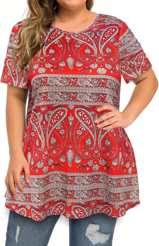 plus Size Tops for Women Tunic Floral Casual Short Sleeves T Shirts Flowy Blouses