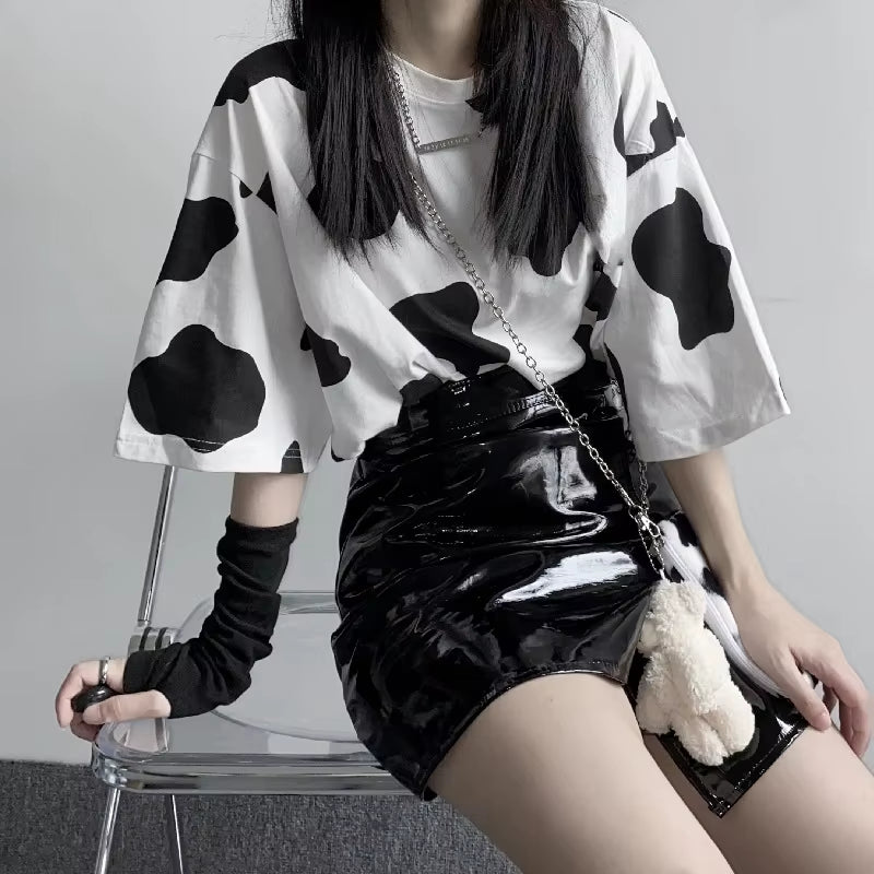 Harajuku Tees Fashion Harajuku T-Shirt Woman Tshirts Cow Print Oversized Casual Loose Short Sleeve T-Shirt Streetwear Tops