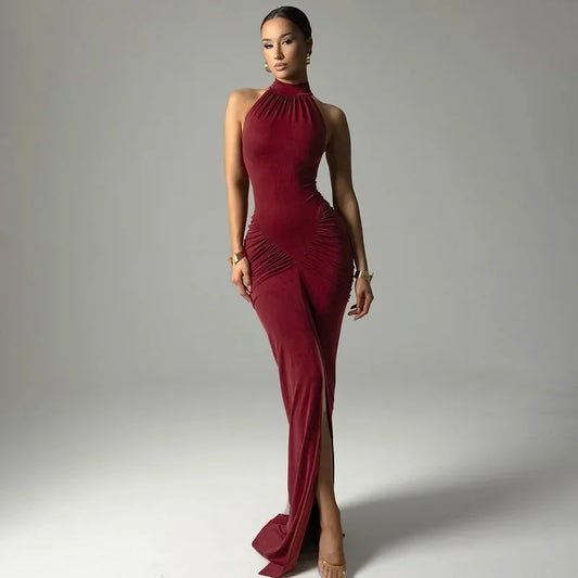 Summer New Style Women'S Dress 104 Fashion Pure Color Sleeveless Pleated Design Sexy Slimming Long Skirt Pure Desire Style