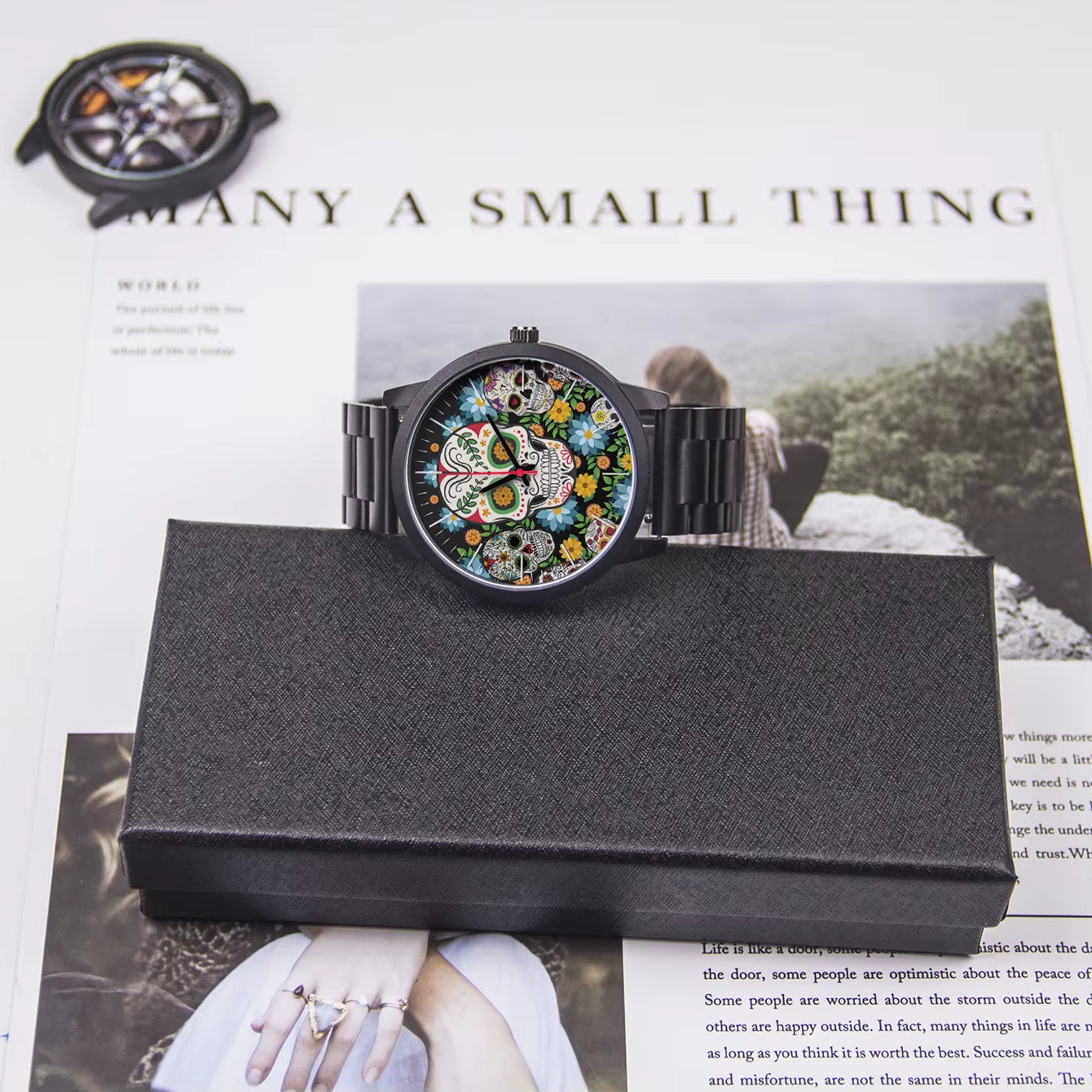 Cool Men'S Watch Flowers New in Men'S Watches Wrist Timepiece Gift Customizable Patterns Colorful Skull Souvenir