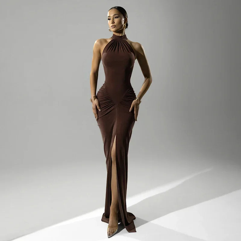 Summer New Style Women'S Dress 104 Fashion Pure Color Sleeveless Pleated Design Sexy Slimming Long Skirt Pure Desire Style