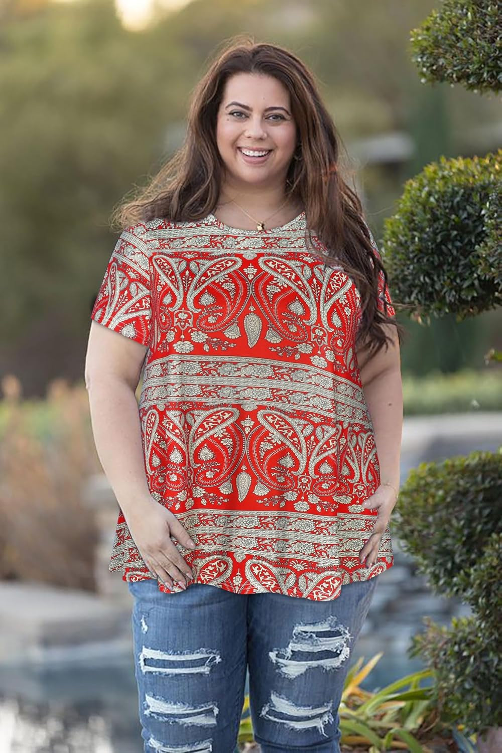 plus Size Tops for Women Tunic Floral Casual Short Sleeves T Shirts Flowy Blouses
