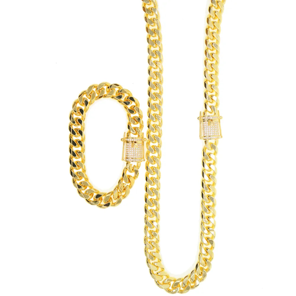 Hip Hop Cuban Chain Necklace 5A Cz Paved Clasp for Men Jewelry with Gold Filled Long Chains Miami Necklaces Mens Jewelry
