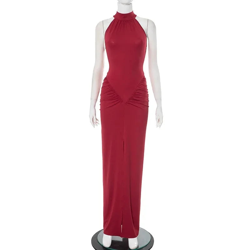 Summer New Style Women'S Dress 104 Fashion Pure Color Sleeveless Pleated Design Sexy Slimming Long Skirt Pure Desire Style