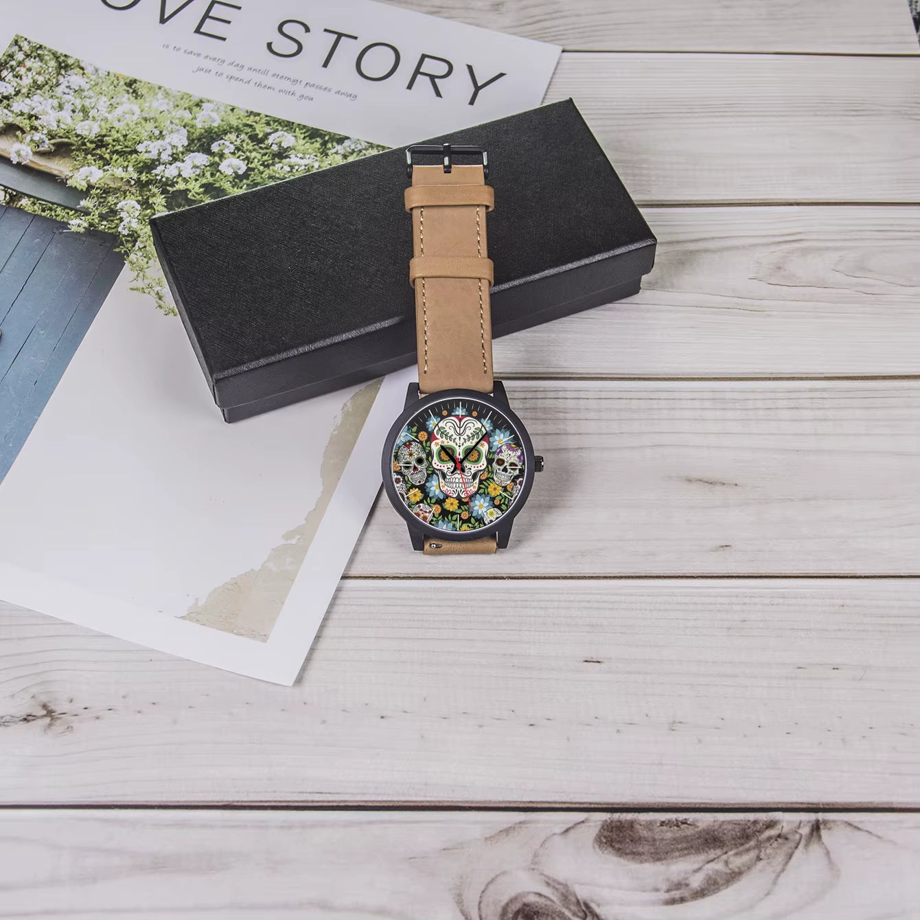 Cool Men'S Watch Flowers New in Men'S Watches Wrist Timepiece Gift Customizable Patterns Colorful Skull Souvenir