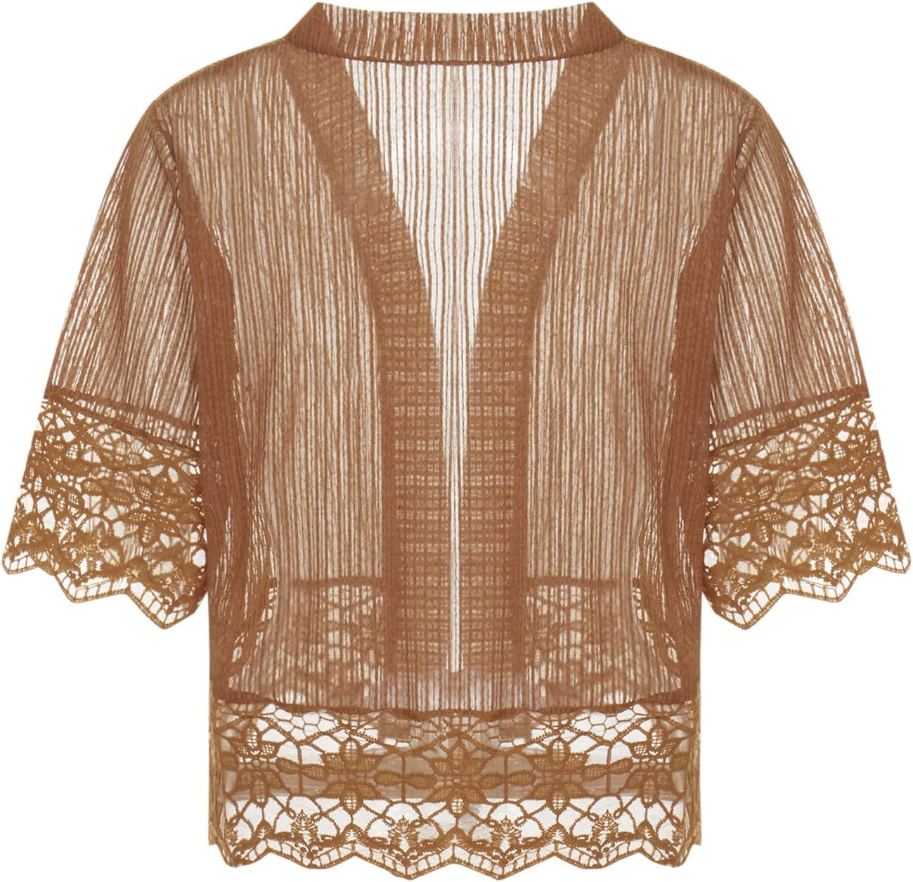 Lace Sheer Cardigan Short Sleeve Ruffle Open Front Tops for Women
