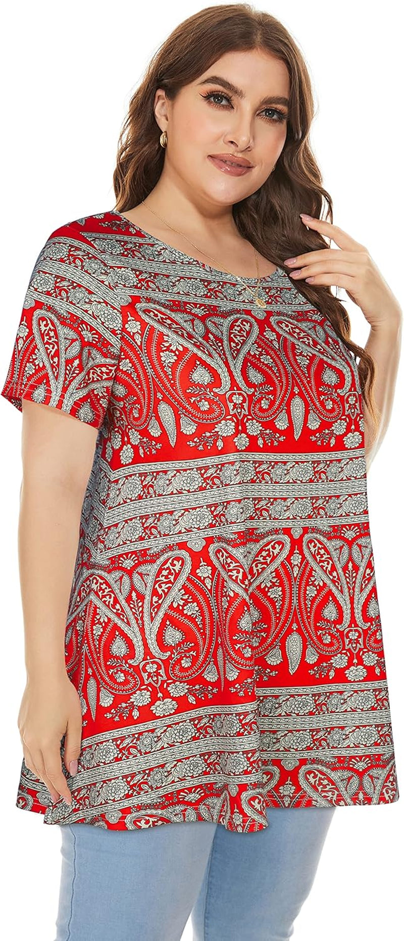 plus Size Tops for Women Tunic Floral Casual Short Sleeves T Shirts Flowy Blouses