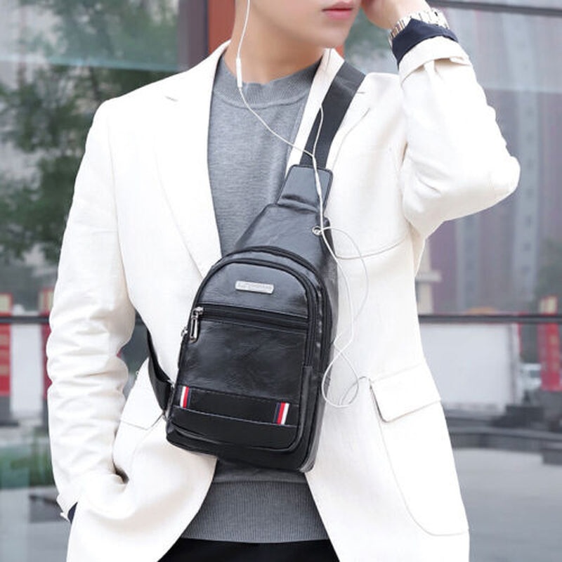 Mens Backpack Leather Sling Bag Chest Shoulder Fanny Pack Crossbody Sport Travel