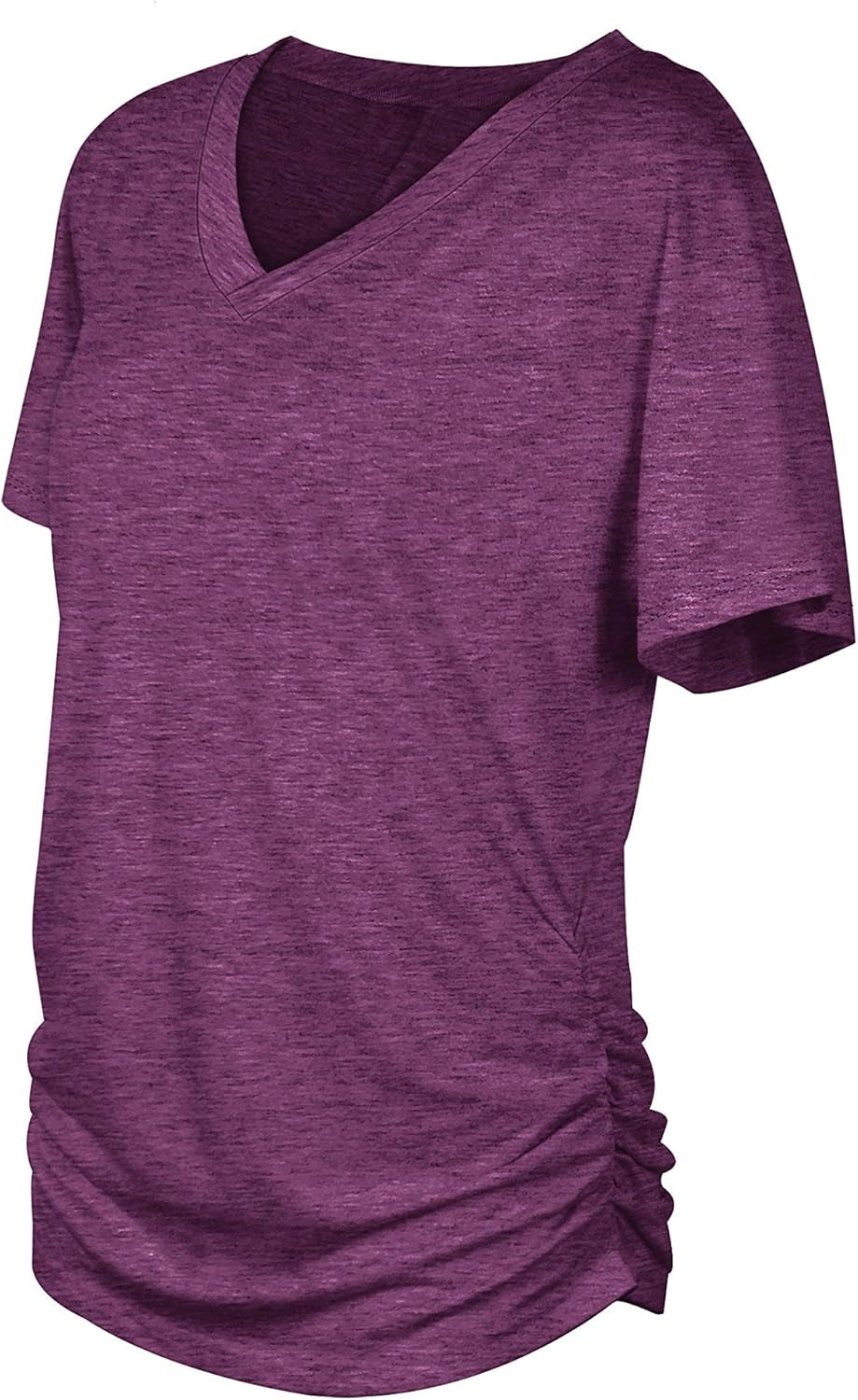 Womens Short Sleeve V Neck Dolman Tops with Side Shirring Loose Fit Shirts