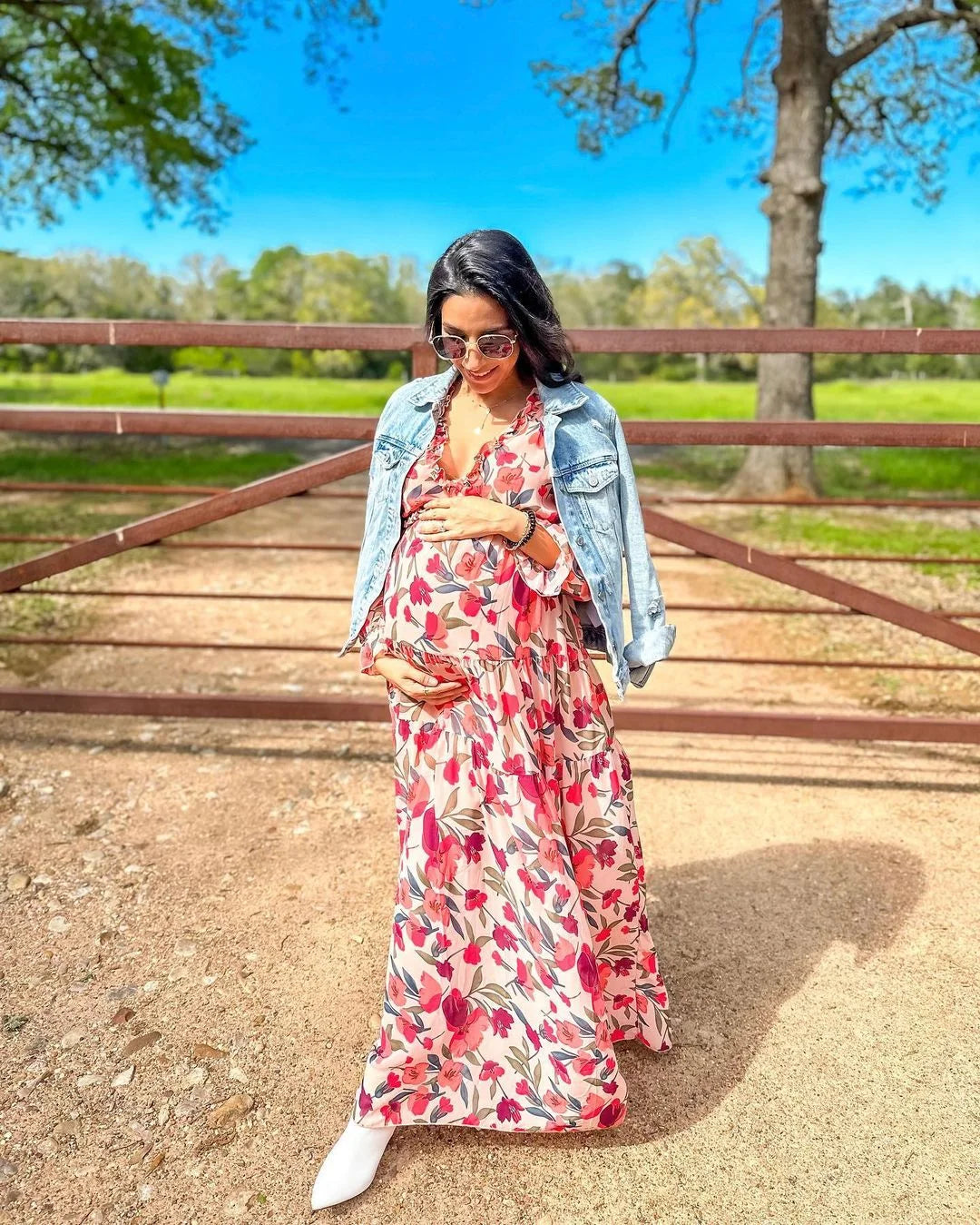 Women'S Red Floral Maxi Dresses Casual Deep V Neck Long Sleeve Evening Dress Cocktail Party Dress for Women, US 8-10(M)