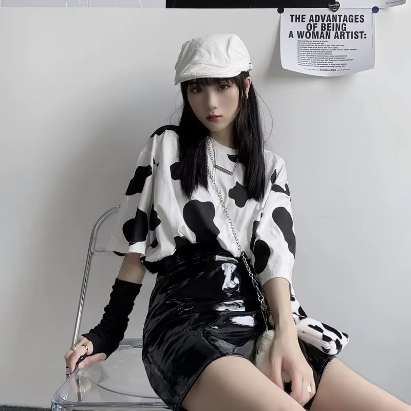 Harajuku Tees Fashion Harajuku T-Shirt Woman Tshirts Cow Print Oversized Casual Loose Short Sleeve T-Shirt Streetwear Tops
