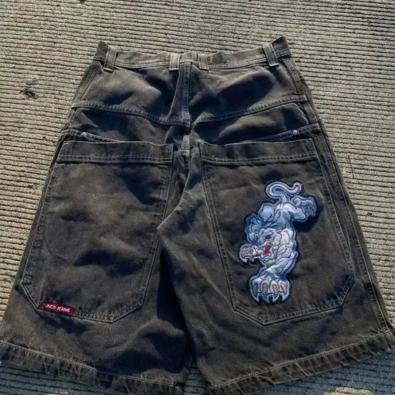 Men'S Jeans JNCO Shorts Y2K Hip Hop Pocket Baggy Denim Gym Shorts Men Women 2023 Summer New Harajuku Gothic Men Basketball Shorts Streetwear