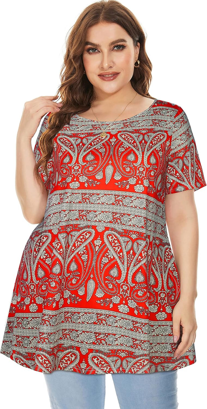 plus Size Tops for Women Tunic Floral Casual Short Sleeves T Shirts Flowy Blouses