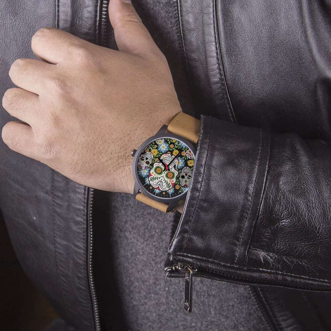 Cool Men'S Watch Flowers New in Men'S Watches Wrist Timepiece Gift Customizable Patterns Colorful Skull Souvenir