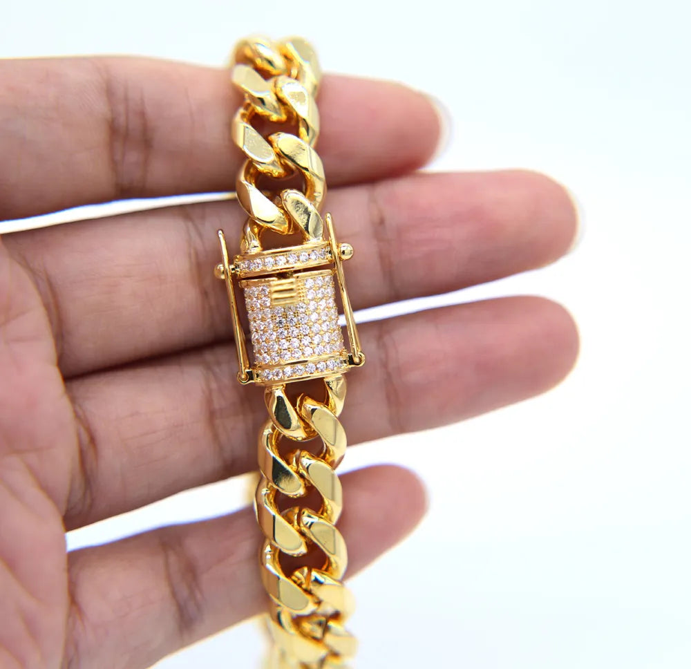 Hip Hop Cuban Chain Necklace 5A Cz Paved Clasp for Men Jewelry with Gold Filled Long Chains Miami Necklaces Mens Jewelry