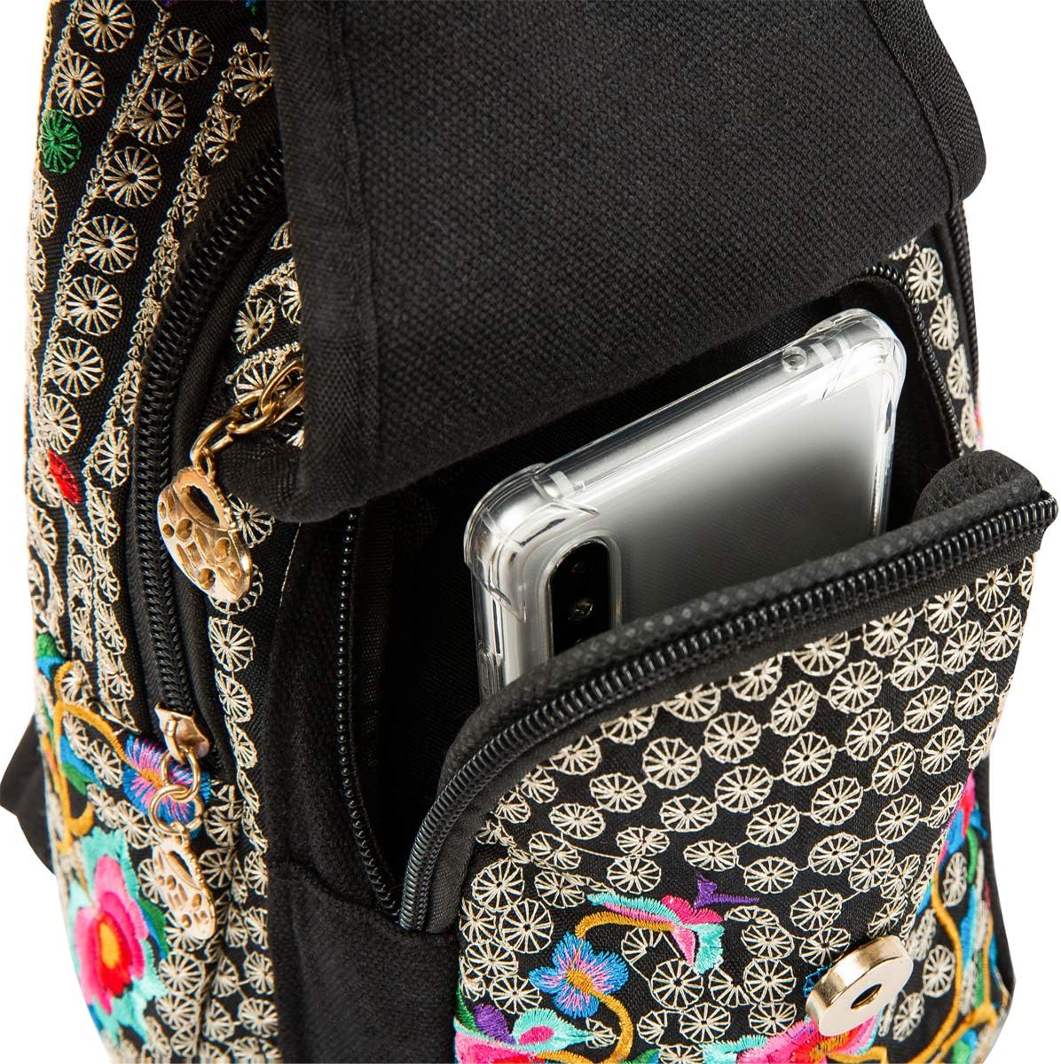 Embroidered Canvas Sling Backpack for Women Travel Chest Bag Crossbody Backpack Purse Shoulder Bag Medium