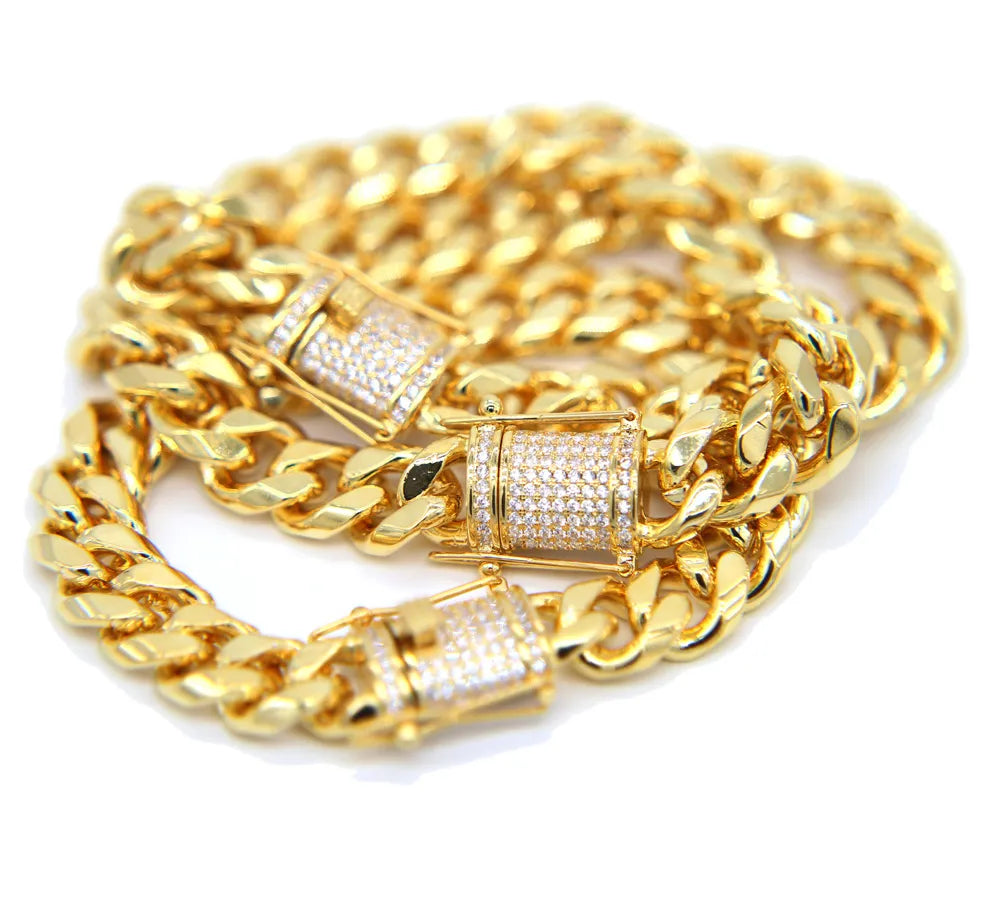 Hip Hop Cuban Chain Necklace 5A Cz Paved Clasp for Men Jewelry with Gold Filled Long Chains Miami Necklaces Mens Jewelry