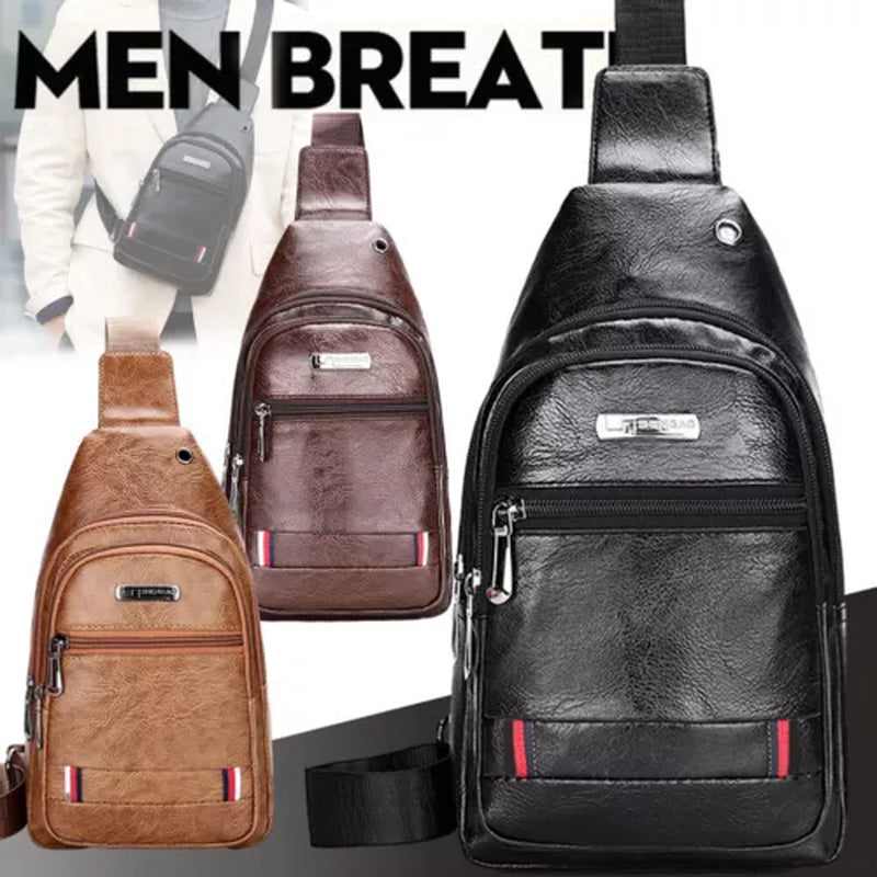 Mens Backpack Leather Sling Bag Chest Shoulder Fanny Pack Crossbody Sport Travel