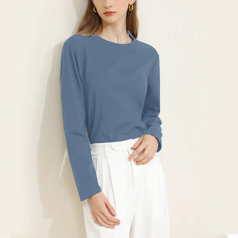 94% Cotton Woman T-Shirt Casual Long Sleeve Tees V-Neck Streetwear Top Harajuku Basic Woman Clothes