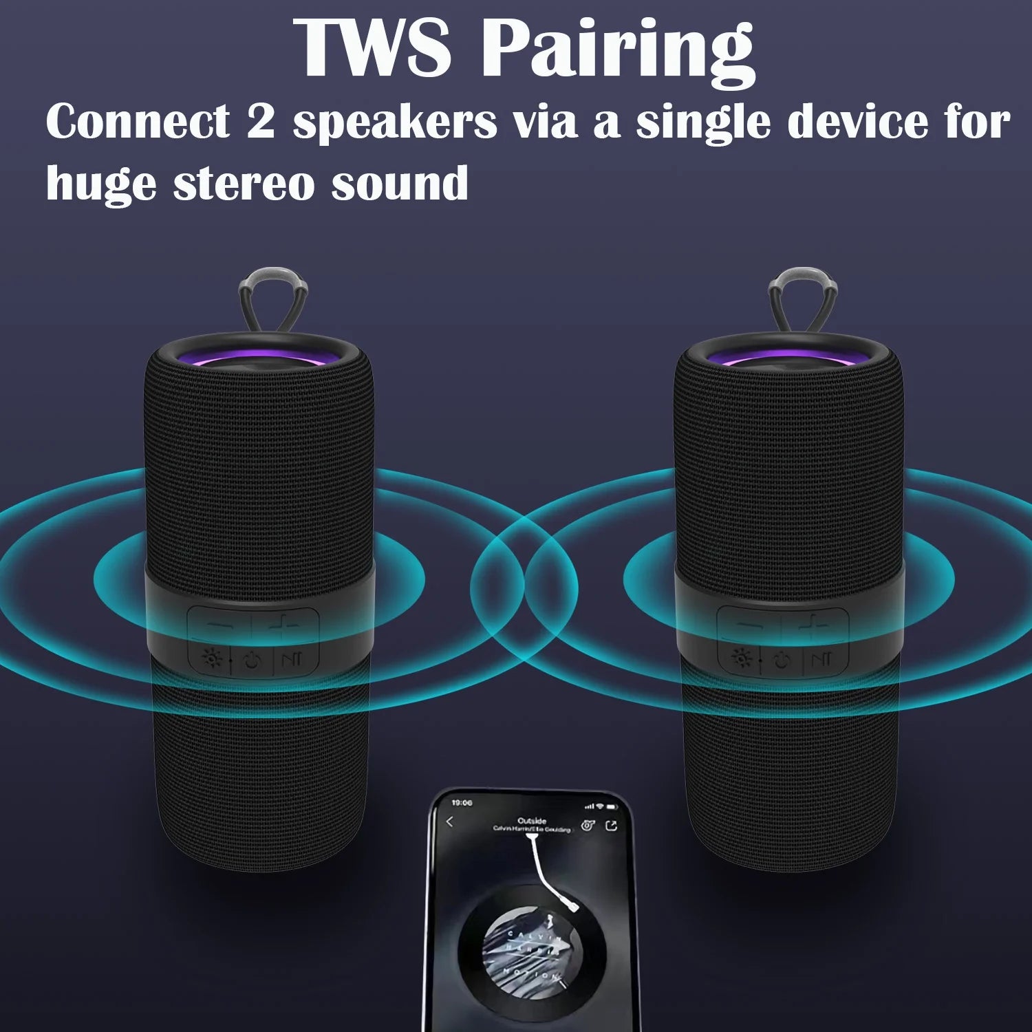 Portable Wireless Bluetooth Speaker,Waterproof Speaker with LED Lights / Deep Bass,10H Playtime,Tws Pairing for Outdoor Party,Black