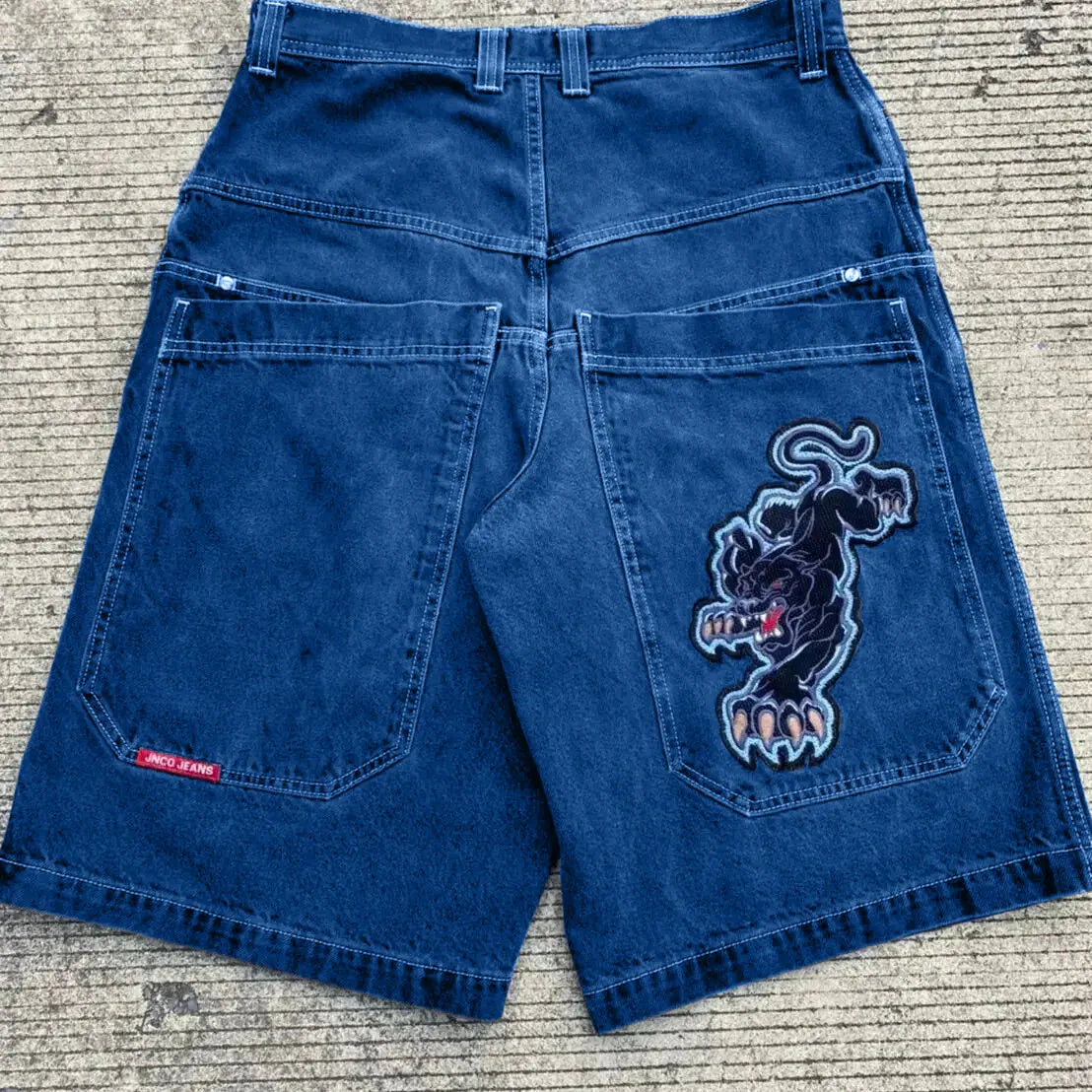 Men'S Jeans JNCO Shorts Y2K Hip Hop Pocket Baggy Denim Gym Shorts Men Women 2023 Summer New Harajuku Gothic Men Basketball Shorts Streetwear