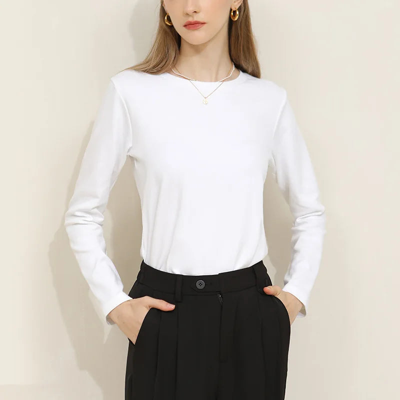 94% Cotton Woman T-Shirt Casual Long Sleeve Tees V-Neck Streetwear Top Harajuku Basic Woman Clothes