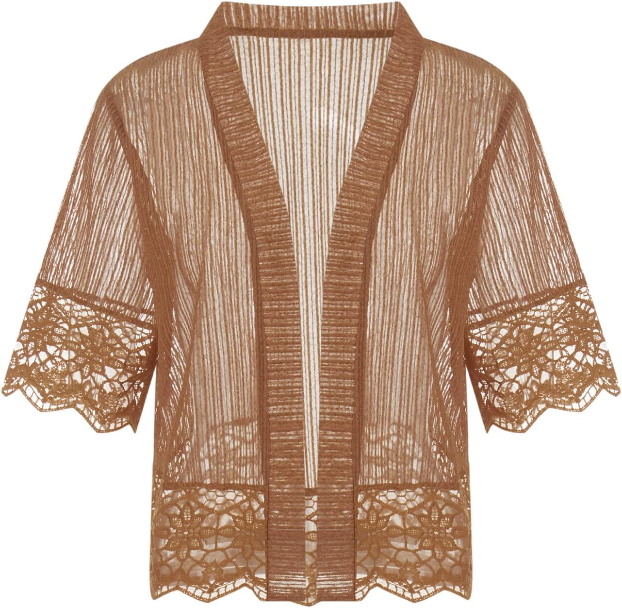 Lace Sheer Cardigan Short Sleeve Ruffle Open Front Tops for Women
