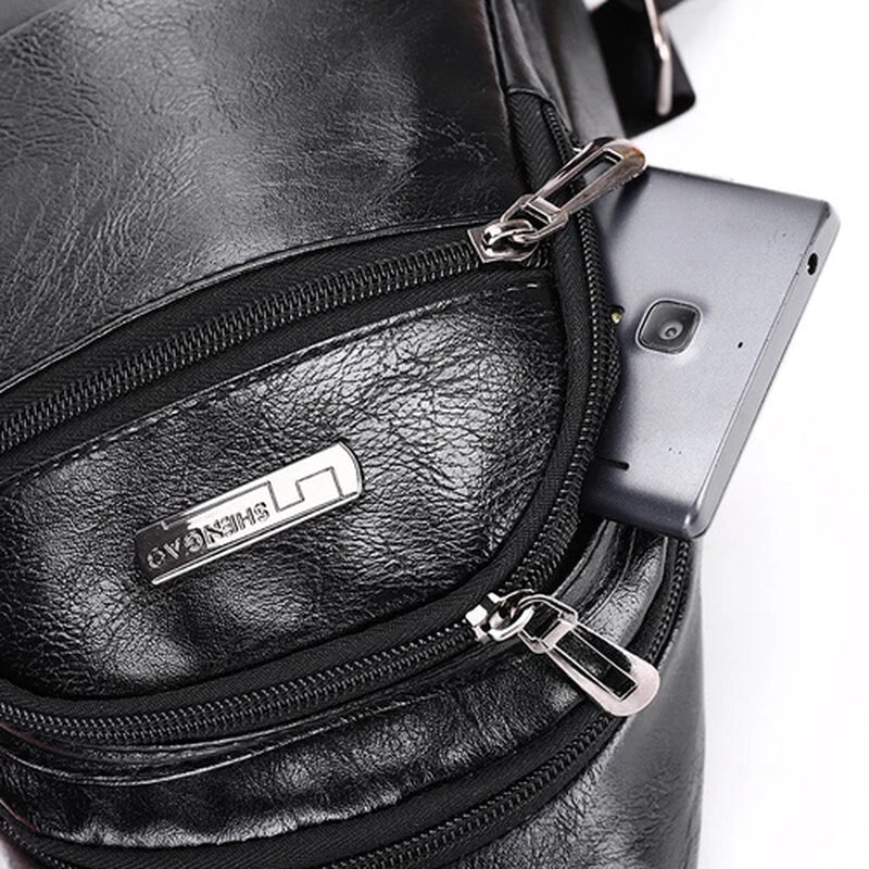 Mens Backpack Leather Sling Bag Chest Shoulder Fanny Pack Crossbody Sport Travel