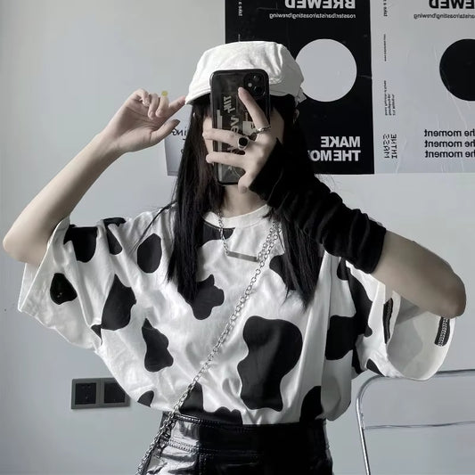 Harajuku Tees Fashion Harajuku T-Shirt Woman Tshirts Cow Print Oversized Casual Loose Short Sleeve T-Shirt Streetwear Tops