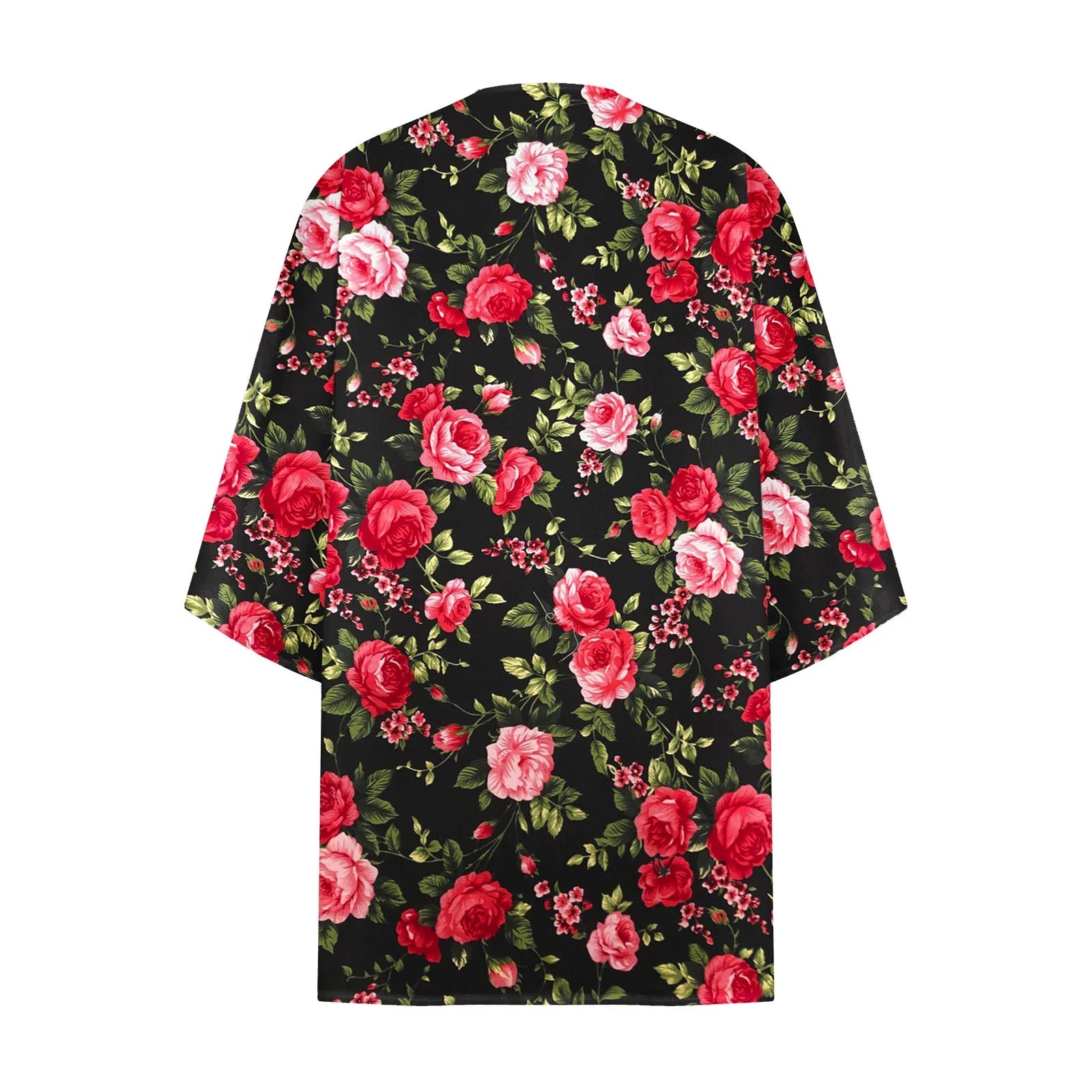 Women'S Beach Kimono Coverup Sheer Chiffon Cover Ups Casual Loose 3/4 Sleeve Floral Open Front Boho Cardigan Tops